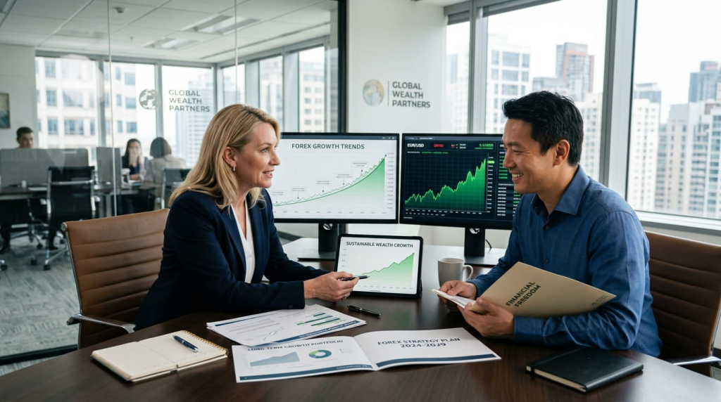 Forex brokers for long-term financial growth with investment planning and upward trends