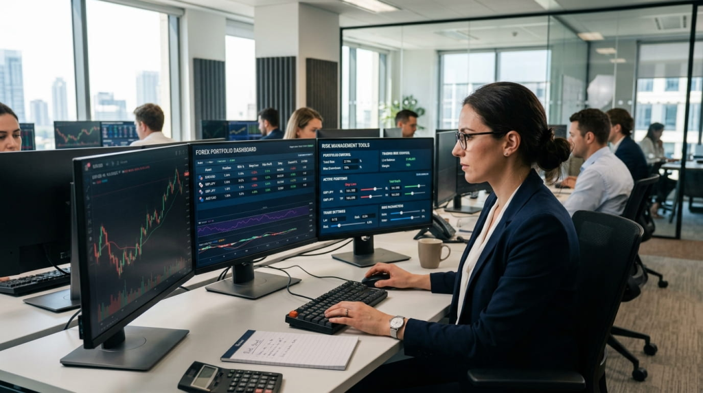 Forex investment control with risk management dashboard and portfolio monitoring