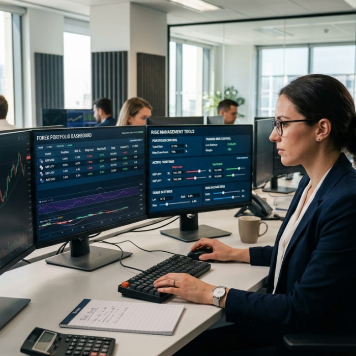 Forex investment control with risk management dashboard and portfolio monitoring