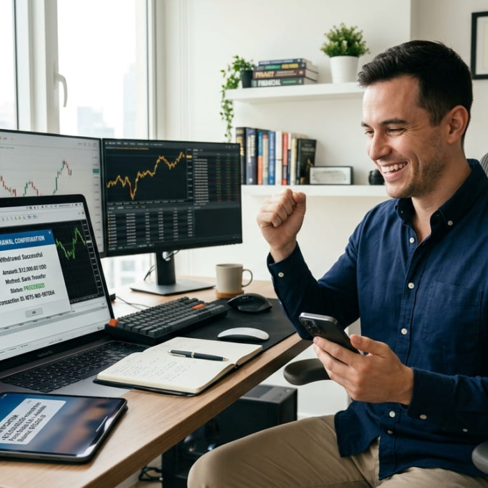 Withdraw forex earnings with successful profit transfer and banking confirmation