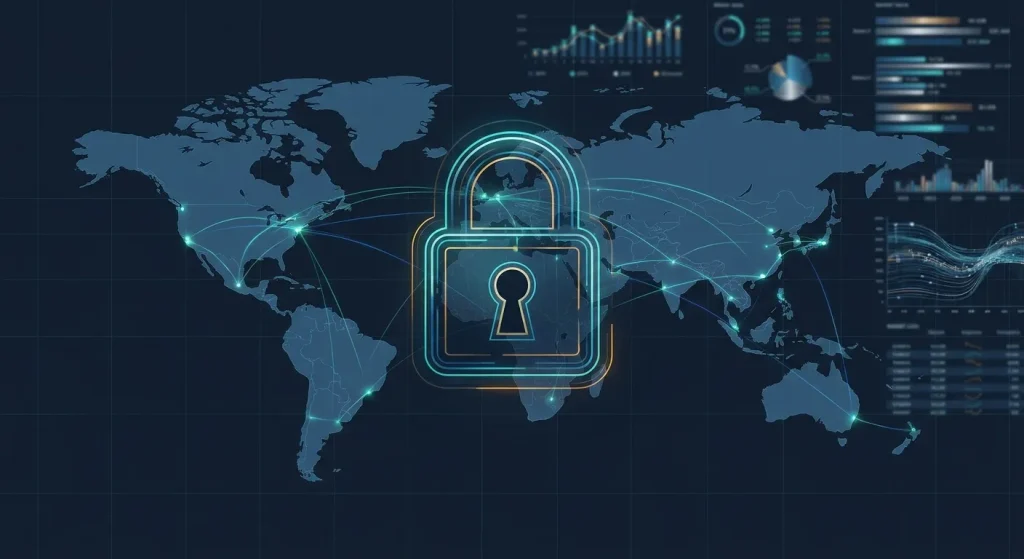 Forex Brokers Net: Global map with glowing padlock, symbolizing secure, regulated forex trading and data protection in 2025.