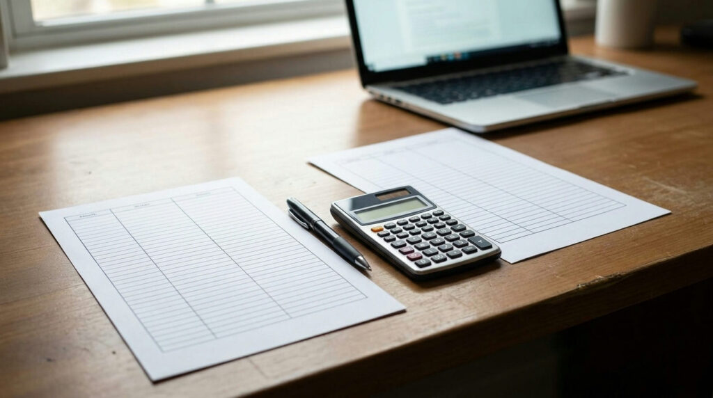 Commission vs spread forex accounts compared side by side on two printed cost sheets