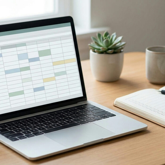 Forex broker comparison checklist shown as a spreadsheet-style table on a laptop beside notes