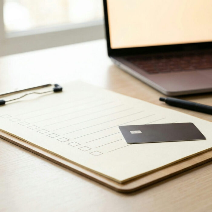 Forex broker withdrawal checklist on a clipboard beside a laptop and bank card