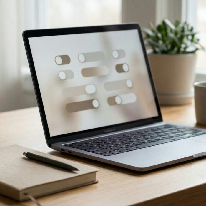 Forex platform setup checklist shown with a laptop settings screen on a desk