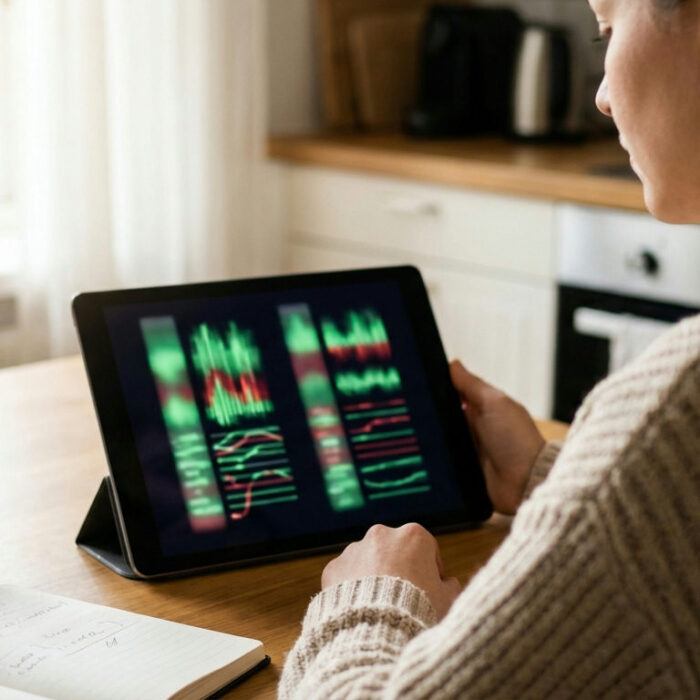 How to read forex quotes: a trader studying bid and ask prices on a currency board
